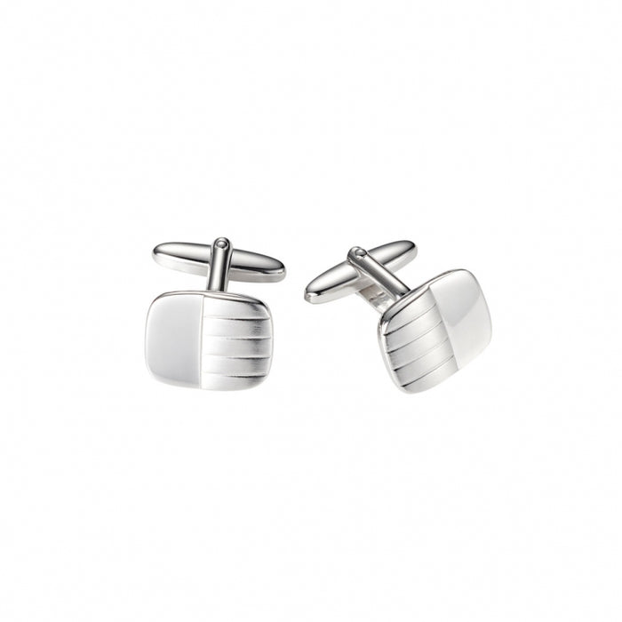 Brushed & Polished Rhodium Plated Half Striped Cufflinks