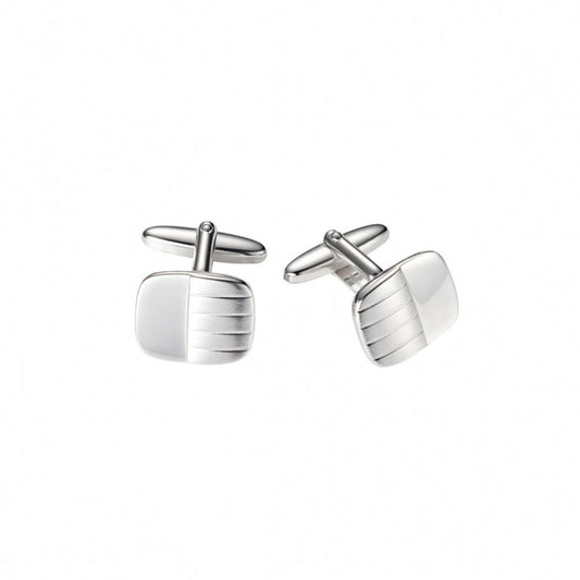 Brushed & Polished Rhodium Plated Half Striped Cufflinks