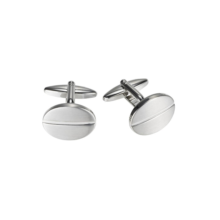 Brushed Polished Rhodium Plated Oval Cufflinks with Polished Centre