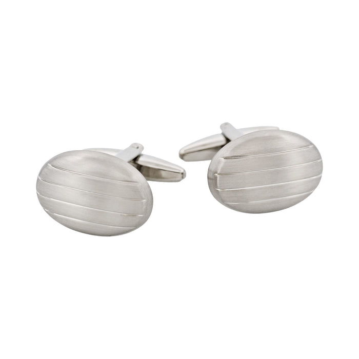 Brushed & Polished Rhodium Plated Oval Striped Cufflinks