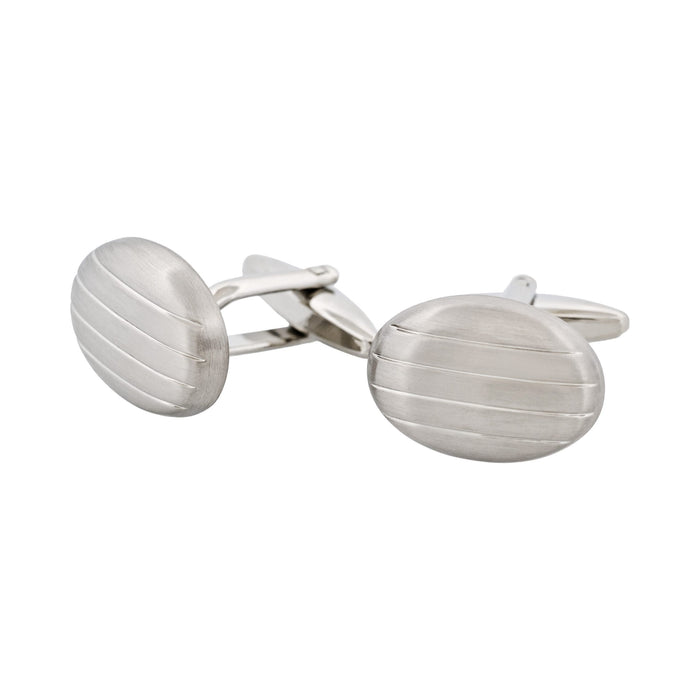 Brushed & Polished Rhodium Plated Oval Striped Cufflinks