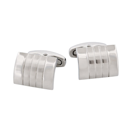 Brushed & Polished Self Striped Stainless Steel Cufflinks