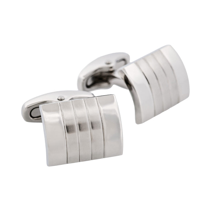 Brushed & Polished Self Striped Stainless Steel Cufflinks