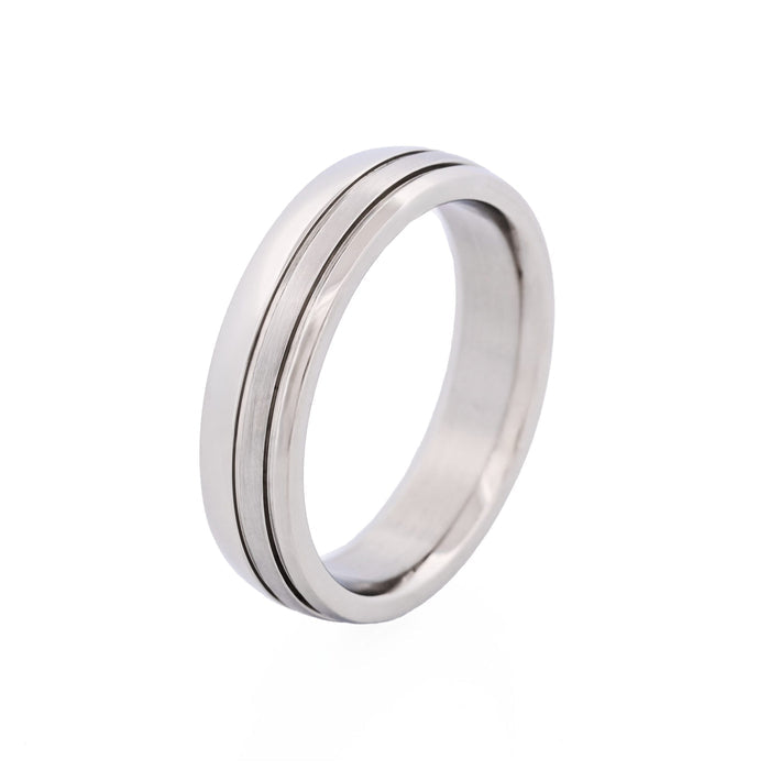 Brushed & Polished Slim Stainless Steel Ring