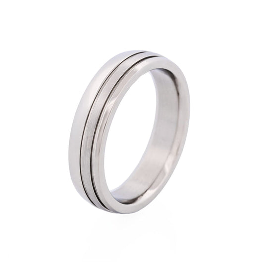 Brushed & Polished Slim Stainless Steel Ring
