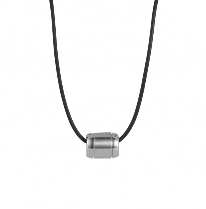 Brushed & Polished Stainless Steel Bead Pendant on 50cm Silicone Rubber Necklace