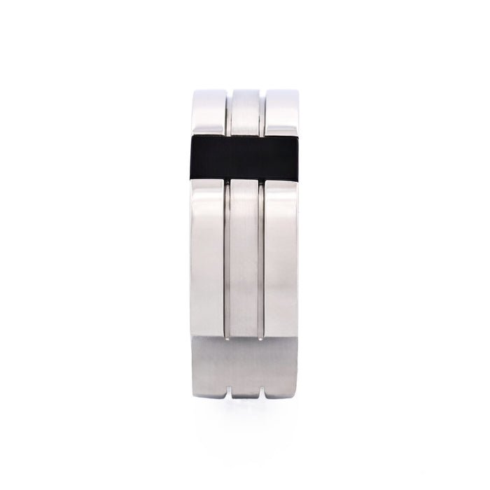 Brushed & Polished Stainless Steel Onyx Ring
