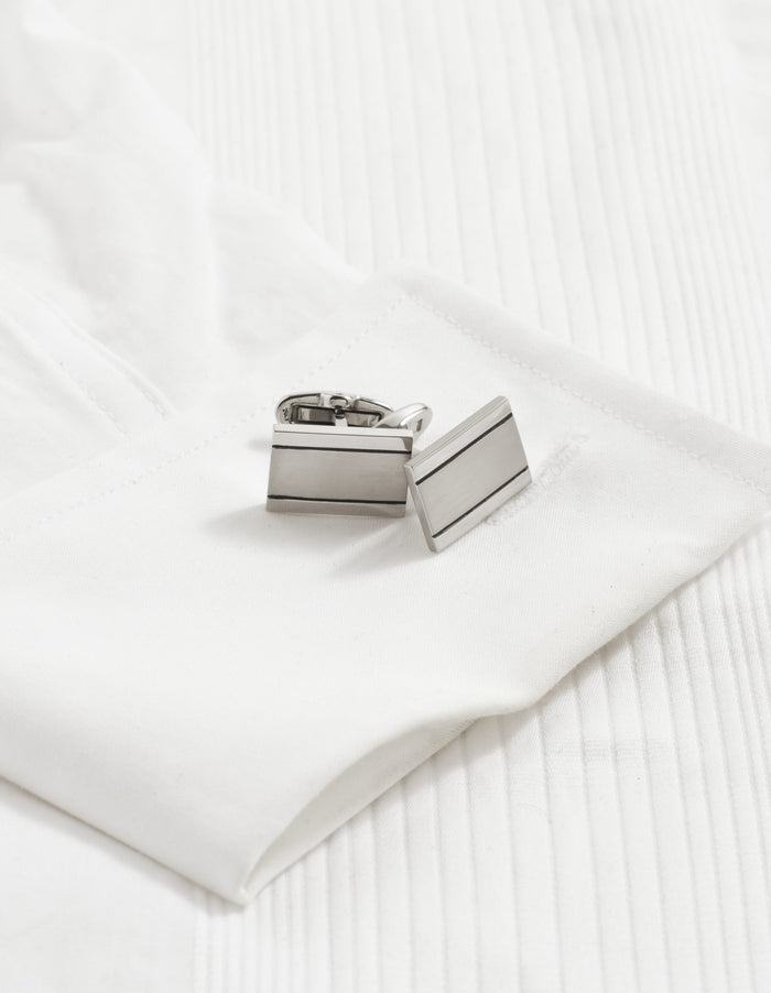 Brushed & Polished Stainless Steel Rectangle Cufflinks