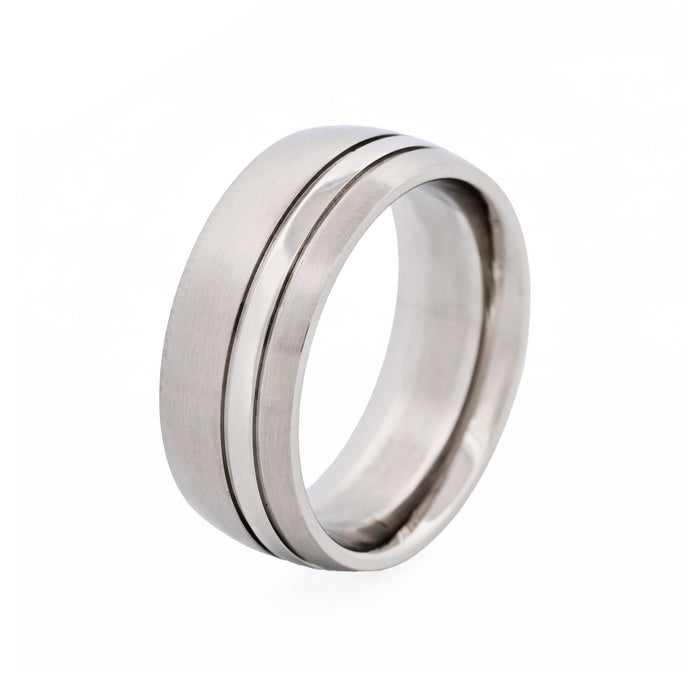Brushed & Polished Stripe Stainless Steel Ring