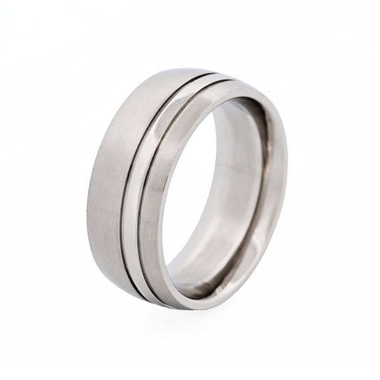 Brushed & Polished Stripe Stainless Steel Ring