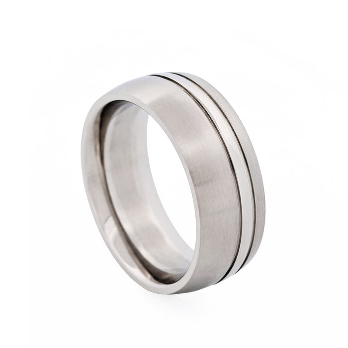 Brushed & Polished Stripe Stainless Steel Ring