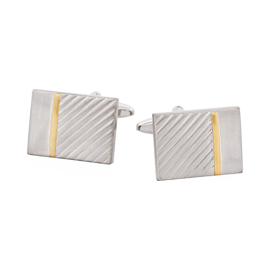 Brushed Rhodium & Brushed Gold Stripe Cufflinks