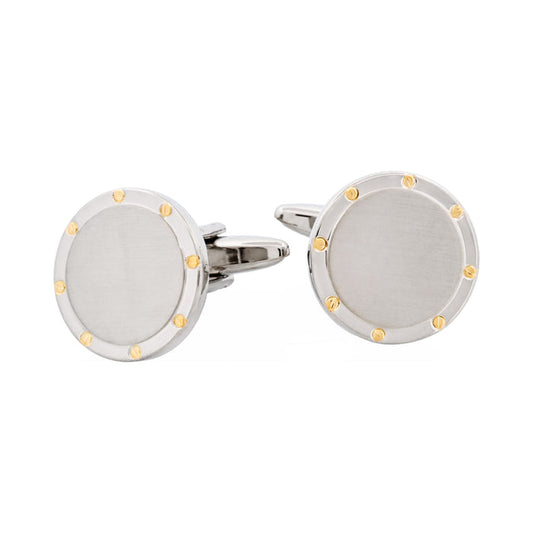Brushed Rhodium & Gold Screws Round Cufflinks