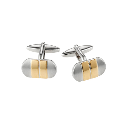 Brushed Rhodium & Gold Striped Cufflinks