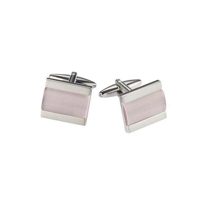 Brushed Rhodium Lilac Square Cat's Eye Cufflinks