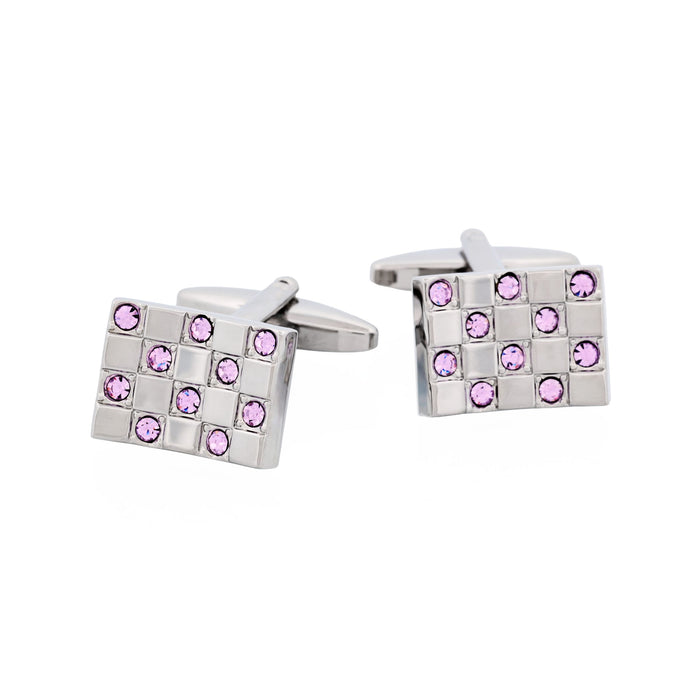 Brushed Rhodium Plated & Amethyst Crystal Cufflinks