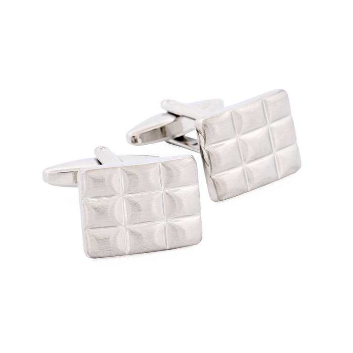 Brushed Rhodium Plated Block Patterned Cufflinks