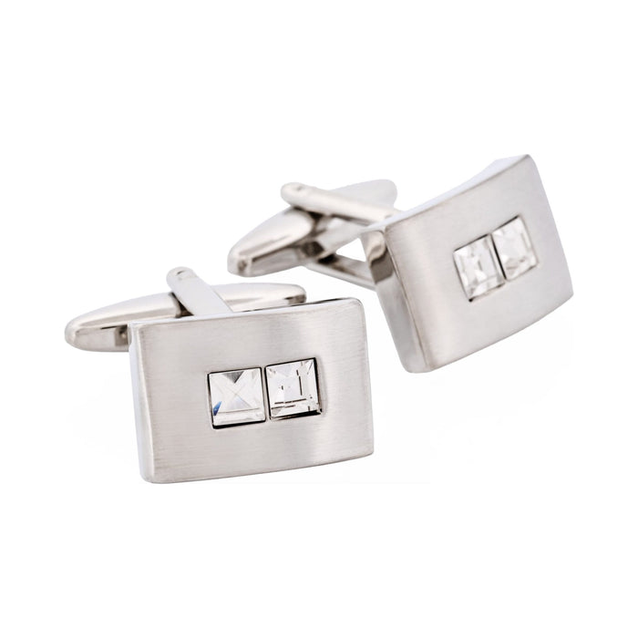 Brushed Rhodium Plated Crystal Cufflinks