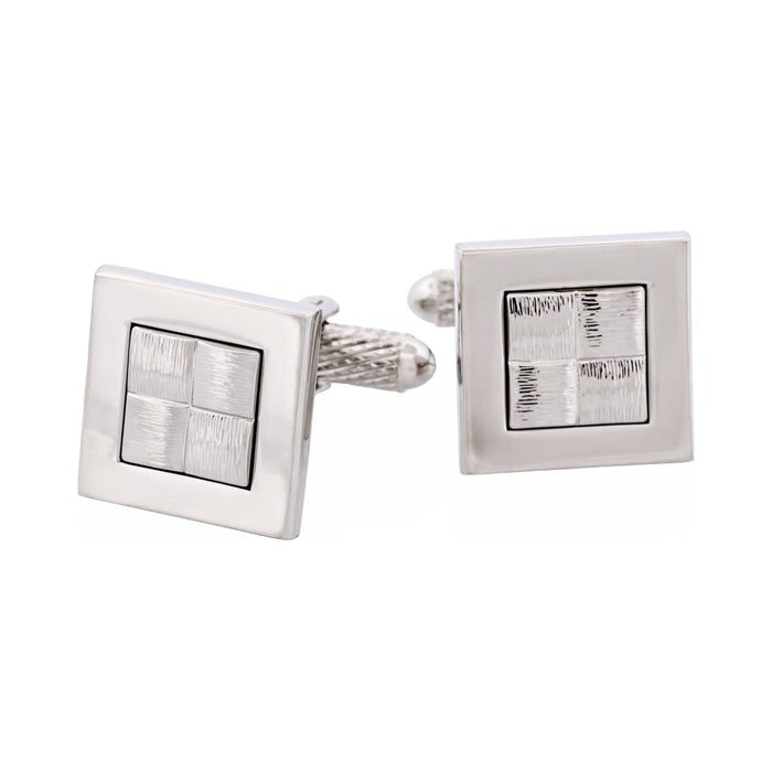 Brushed Rhodium Plated Cufflinks with "Hessian" Center Design