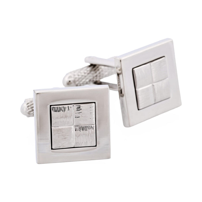 Brushed Rhodium Plated Cufflinks with "Hessian" Center Design