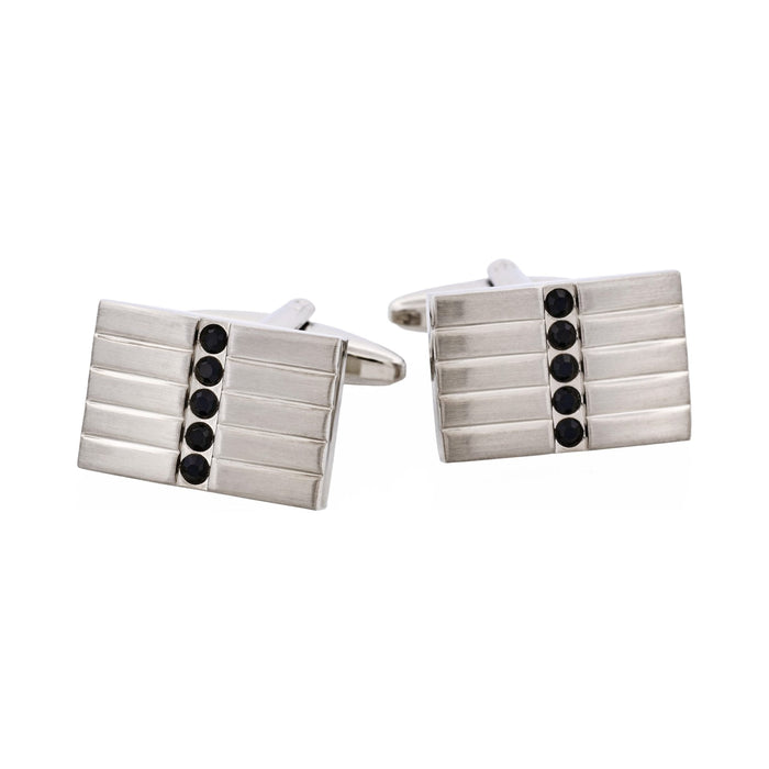 Brushed Rhodium Plated Rectangle Cufflinks with 5 Jet Black Crystals