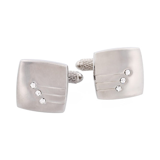Brushed Rhodium Plated & Triple Crystal Cufflinks