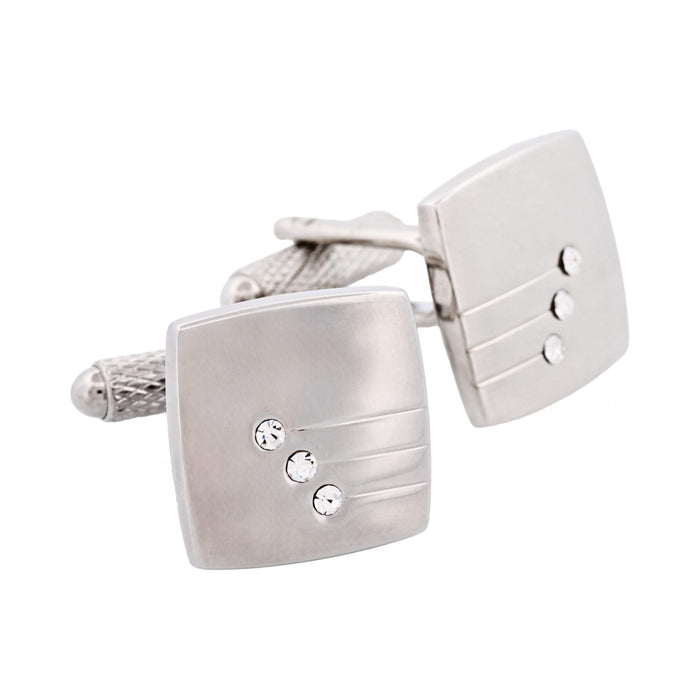 Brushed Rhodium Plated & Triple Crystal Cufflinks