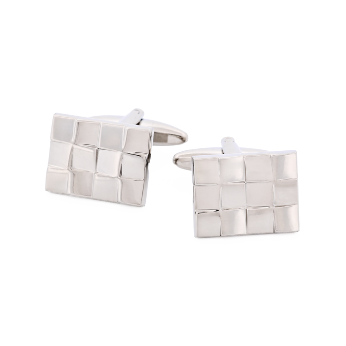 Brushed Rhodium Plated Weave Patterned Cufflinks