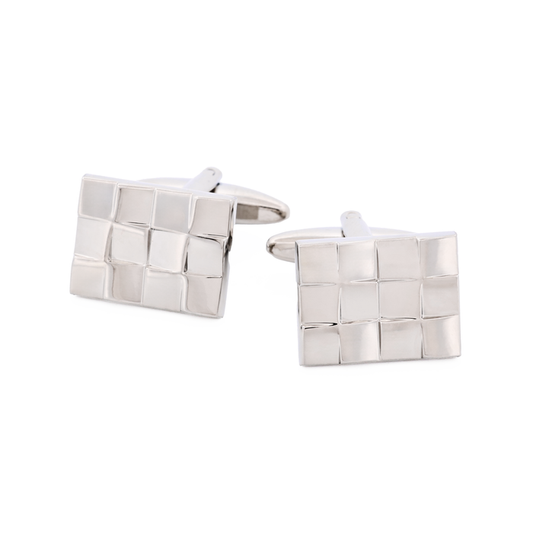 Brushed Rhodium Plated Weave Patterned Cufflinks