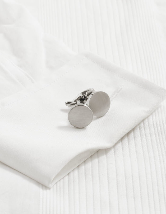 Brushed Round Stainless Steel Cufflinks