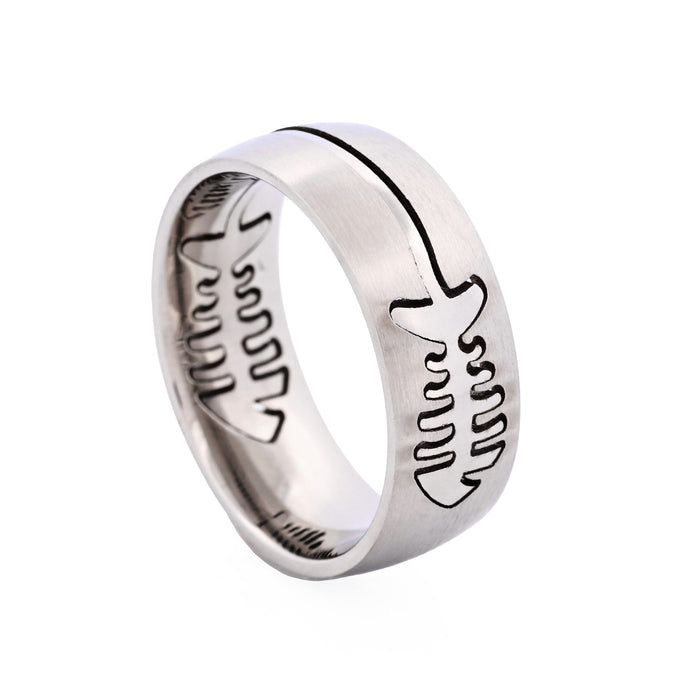 Brushed Stainless Ring with Cutout Fish Pattern
