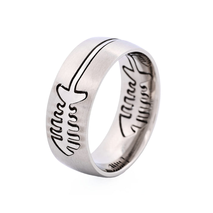 Brushed Stainless Ring with Cutout Fish Pattern