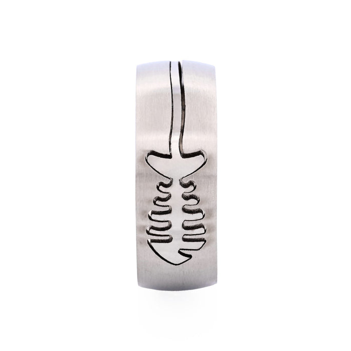 Brushed Stainless Ring with Cutout Fish Pattern