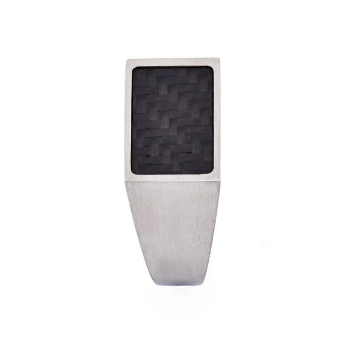 Brushed Stainless Steel and Black Carbon Fibre Signet Ring