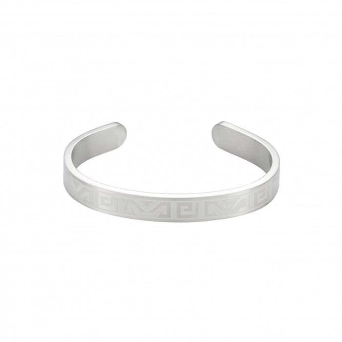 Brushed Stainless Steel Bangle & Cuff with Greek Key Pattern