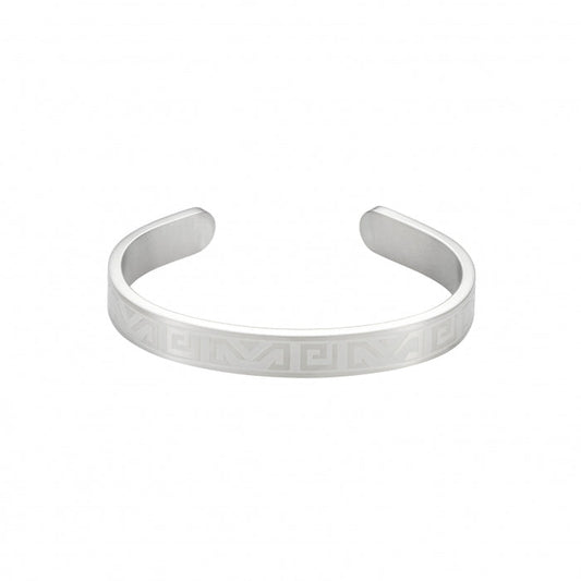 Brushed Stainless Steel Bangle & Cuff with Greek Key Pattern