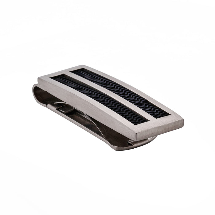 Brushed Stainless Steel & Black Rubber Inlay Money Clip