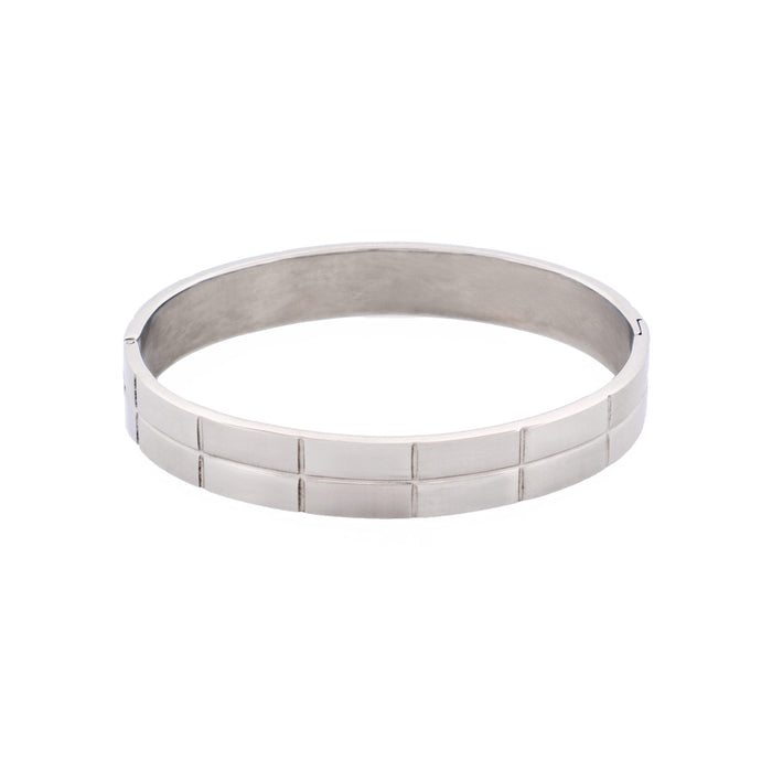 Brushed Stainless Steel Brick Pattern Bangle
