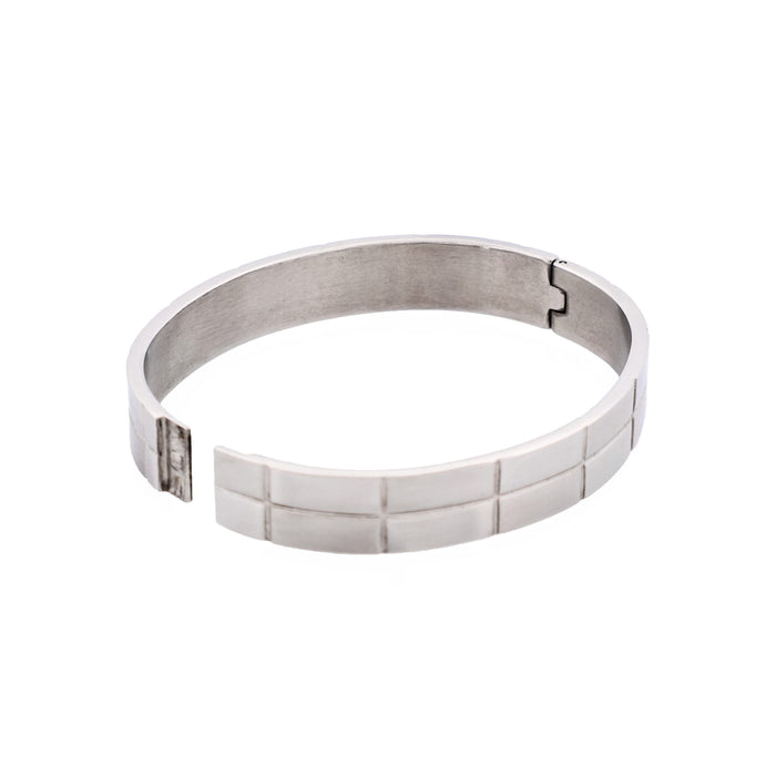 Brushed Stainless Steel Brick Pattern Bangle