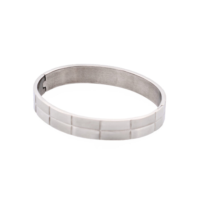 Brushed Stainless Steel Brick Pattern Bangle