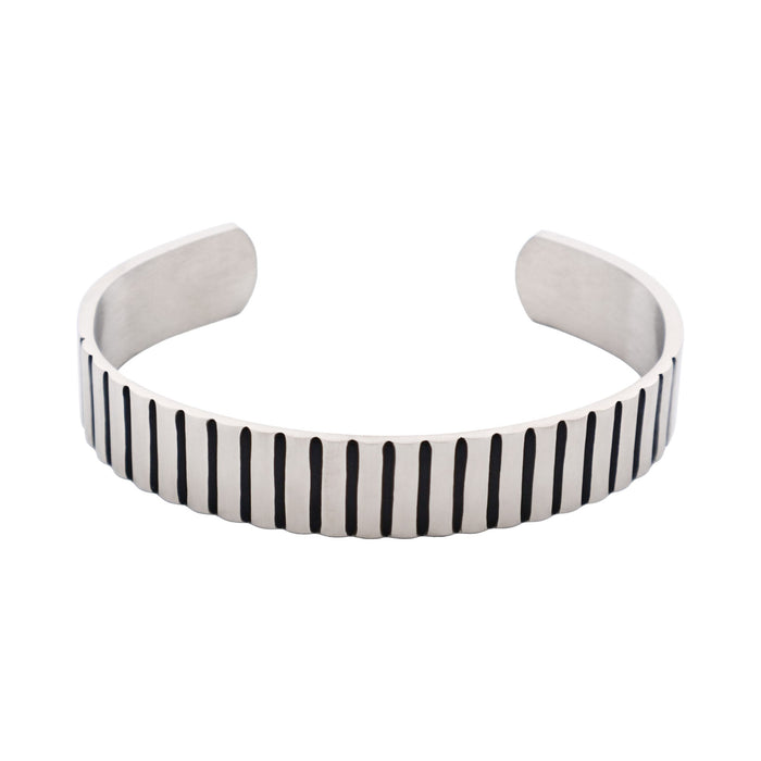 Brushed Stainless Steel Corrogated Cuff & Bangle with Black Enamel
