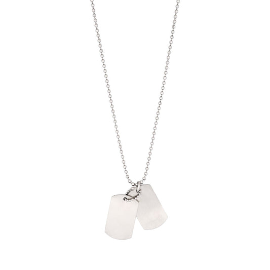 Brushed Stainless Steel Double Dog Tags on Ball Chain