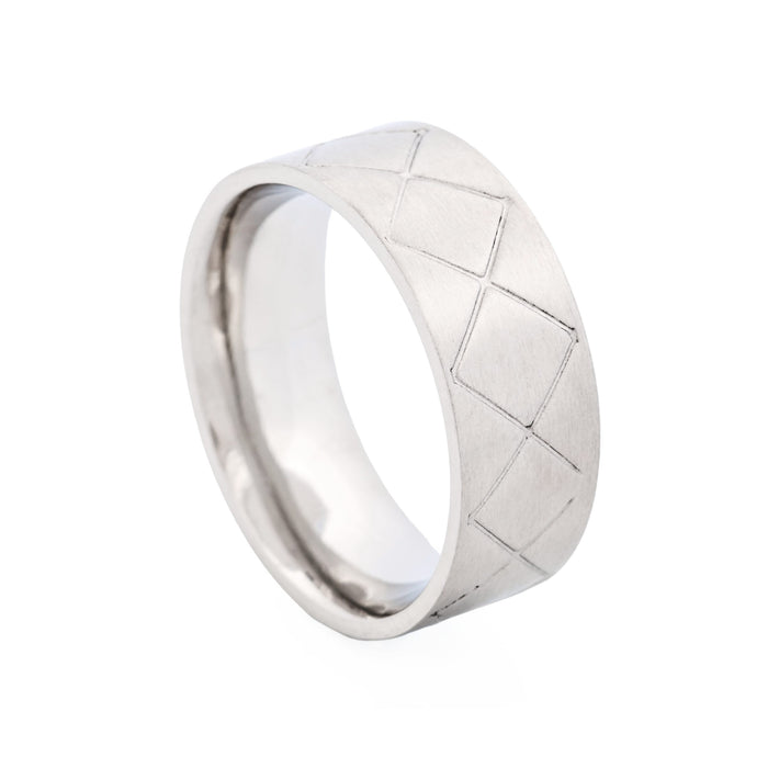 Brushed Stainless Steel Drum Pattern Ring