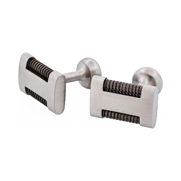 Brushed Stainless Steel & Gun Metal Drill Bar Cufflinks