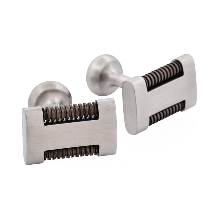 Brushed Stainless Steel & Gun Metal Drill Bar Cufflinks