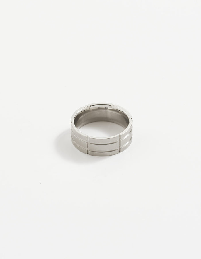 Brushed Stainless Steel Indented Grid Ring