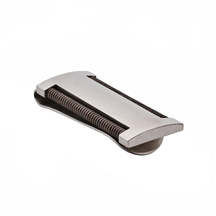 Brushed Stainless Steel Money Clip with Drill Bits on Both Sides