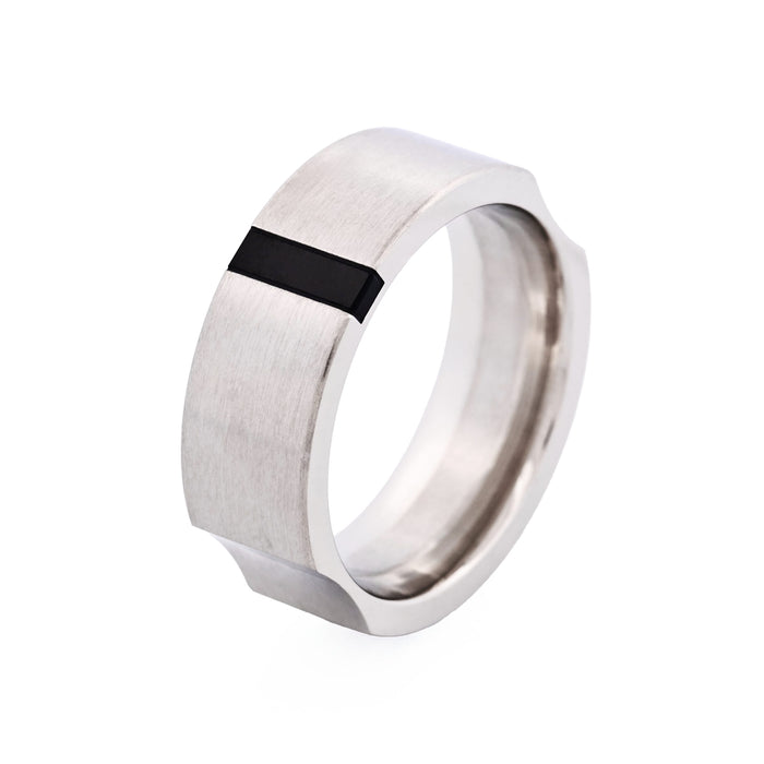 Brushed Stainless Steel & Onyx Ring