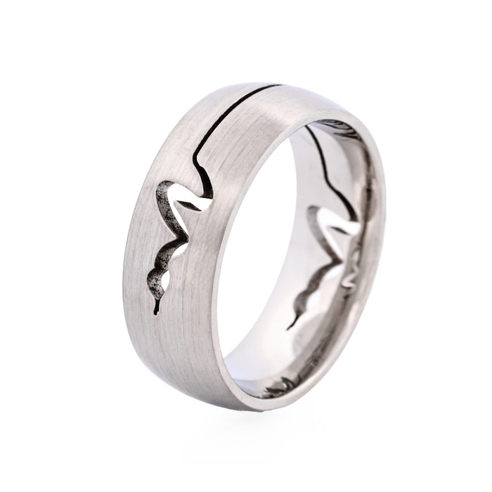 Brushed Stainless Steel Ring with Cutout Serpent Pattern