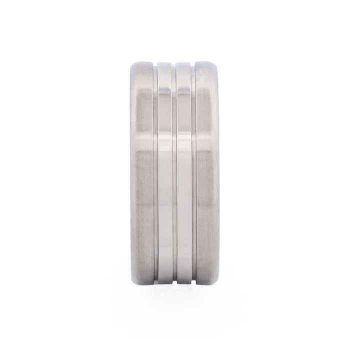 Brushed Stainless Steel Ring with Double Polished Centre Bands